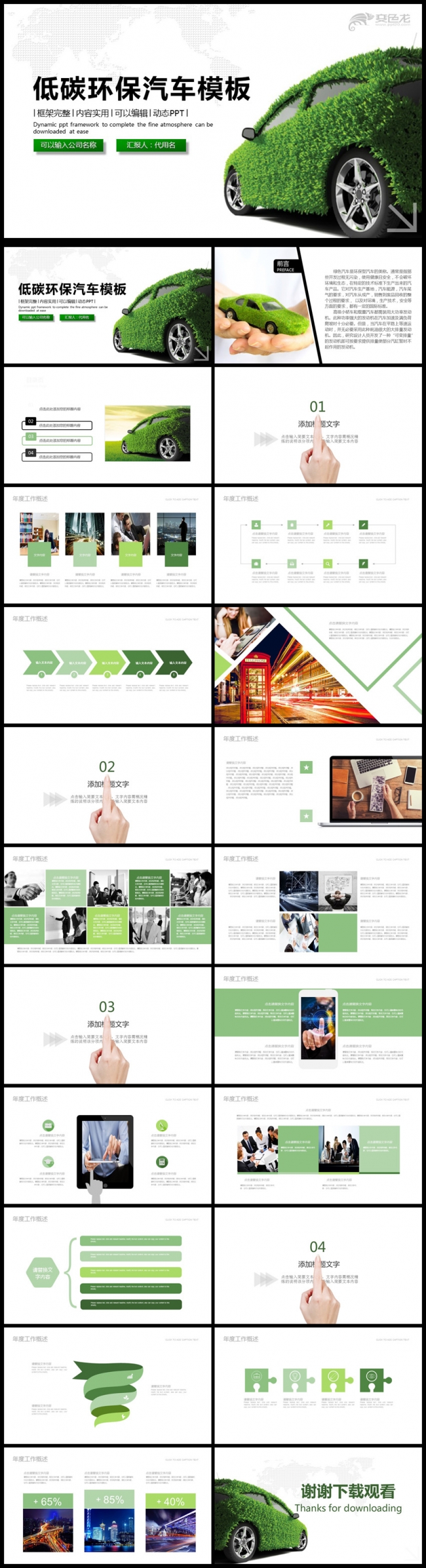 低碳绿色环保新能源汽车绿色出行动态PPT模板