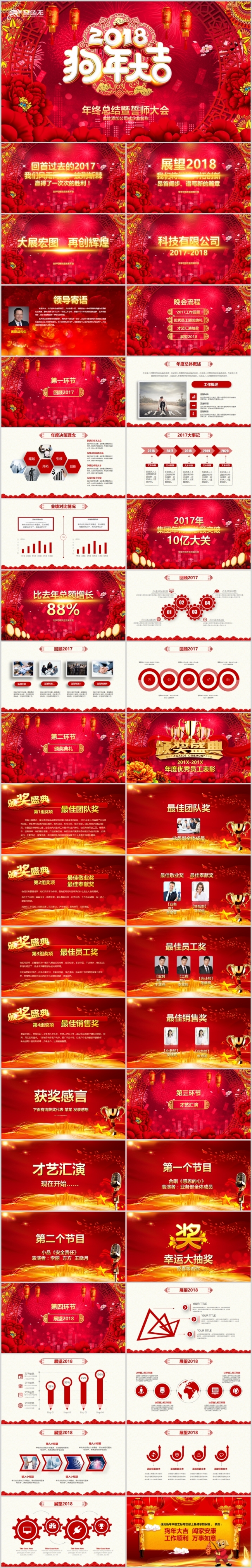 赢战狗年大吉2018开门红企业年会颁奖ppt模板