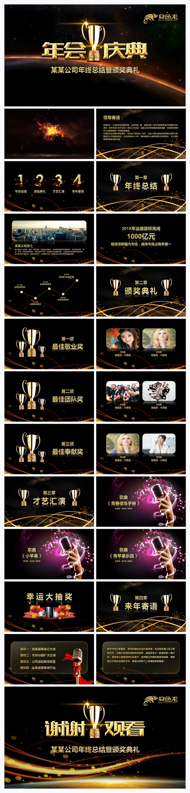 高端企业公司年终总结年会颁奖典礼动态ppt模板