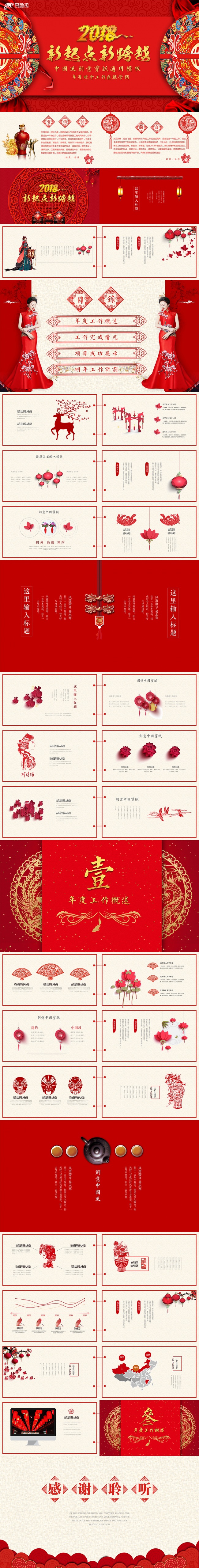 【语图演示】2018创意中国风剪纸终年总结通用PPT