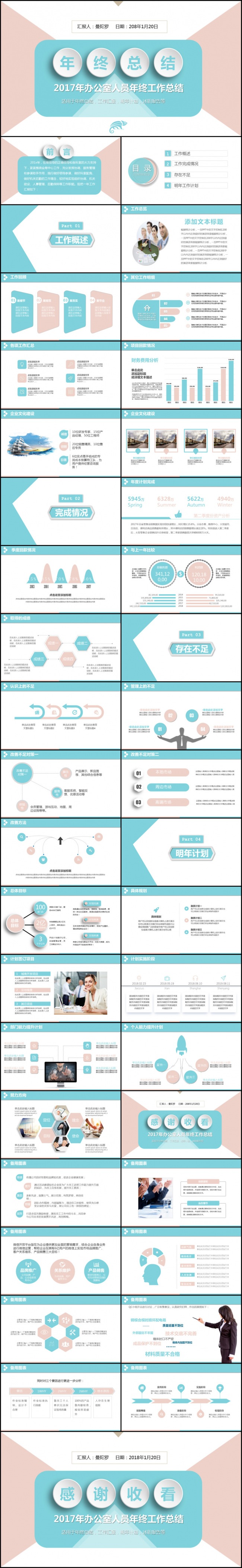小清新简约2017年办公室人员年终工作总结汇报计划PPT模板