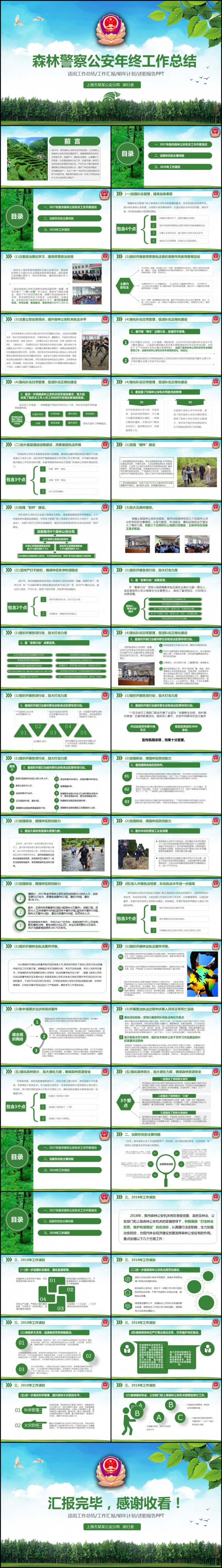 清新森林警察公安年终工作总结汇报2018年计划PPT模板