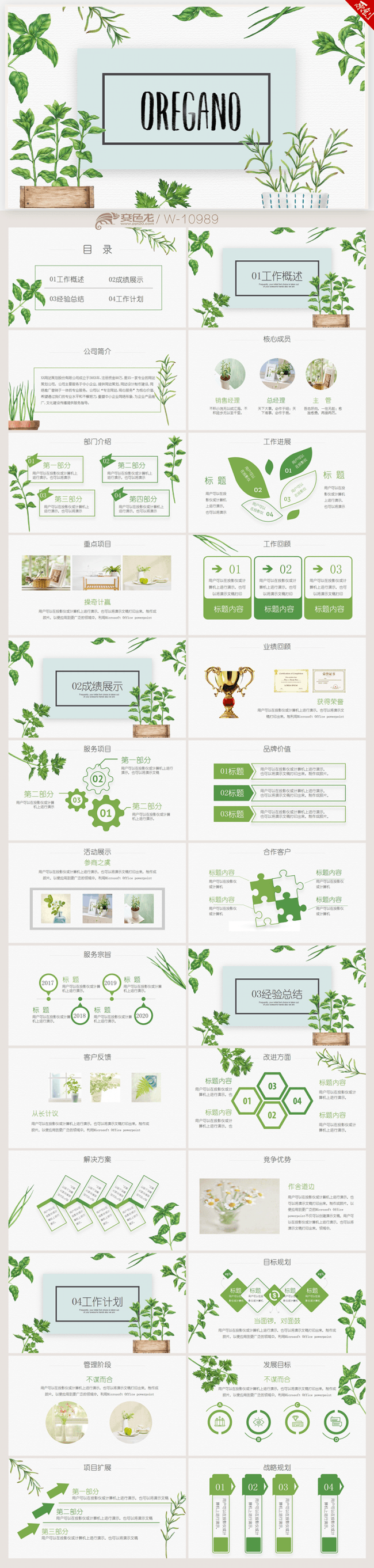 精美北欧植物 2018年终工作总结新年计划ppt动态模板