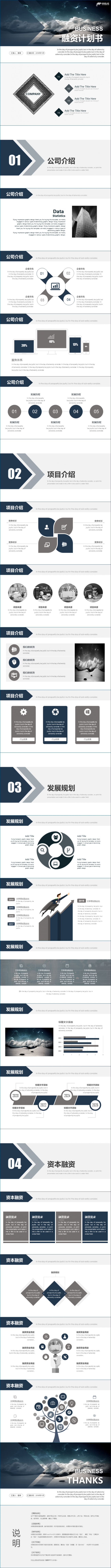 【香草PPT】欧美商业蓝色计划书创业融资工作汇报简约商务模板
