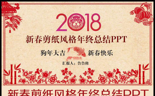 中国风狗年剪纸年终总结部门报告PPT模板缩略图