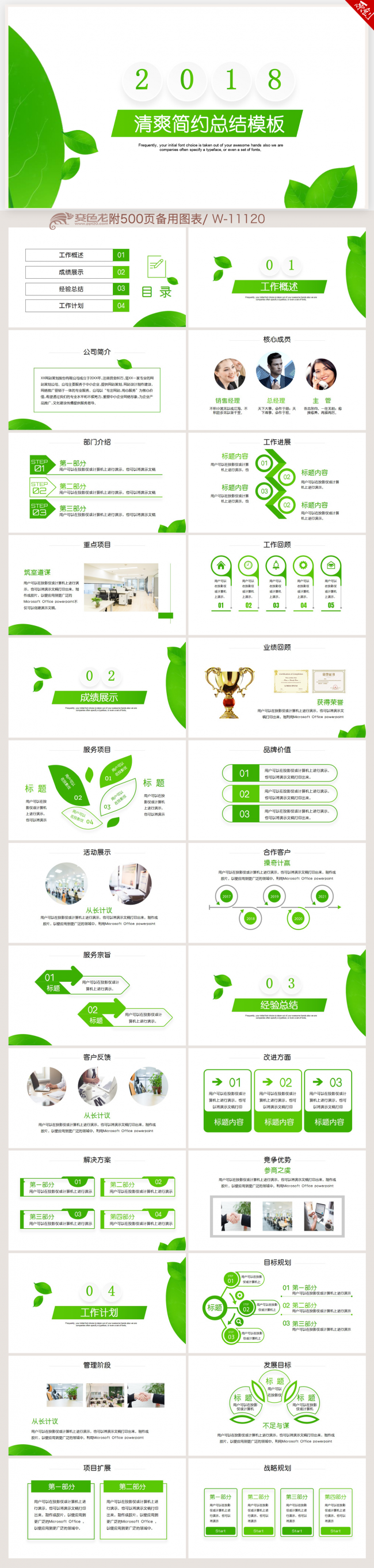 绿色小清新2018年终工作总结新年计划ppt动态模板