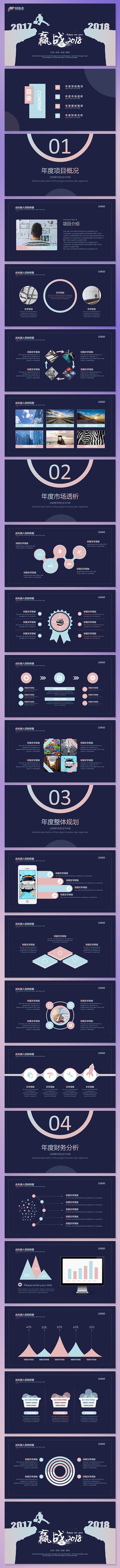 【精品推荐】赢战2018简约工作总结PPT模版