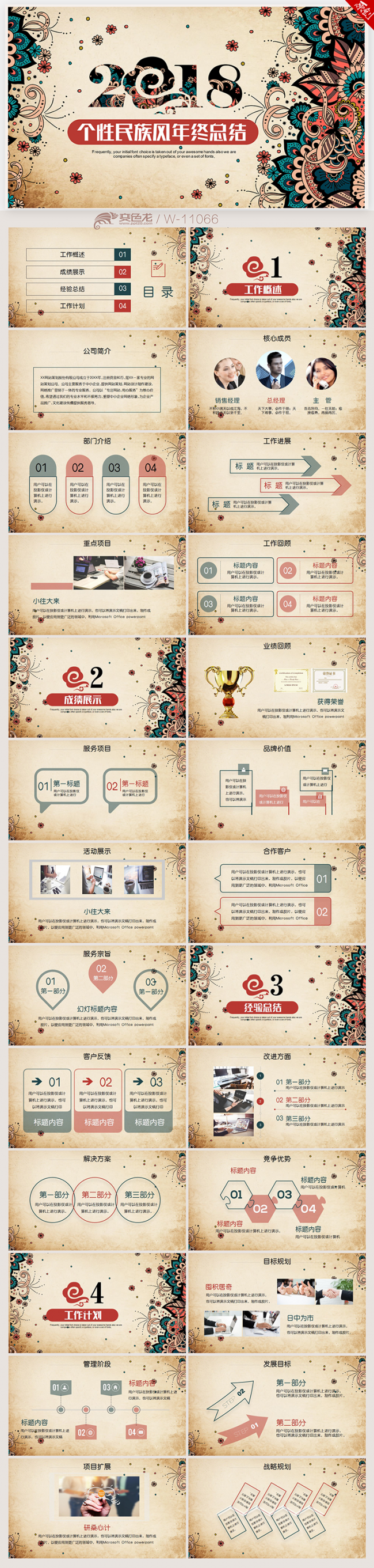 古典民族风2018年终工作总结新年计划ppt动态模板