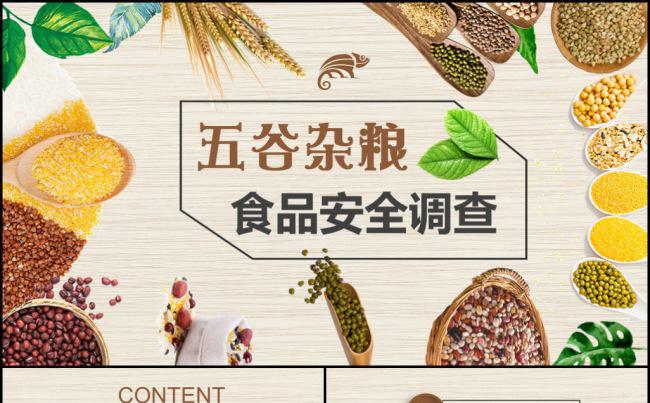 中式简约五谷杂粮养生食品调查安全第一原生态粮食PPT模板缩略图