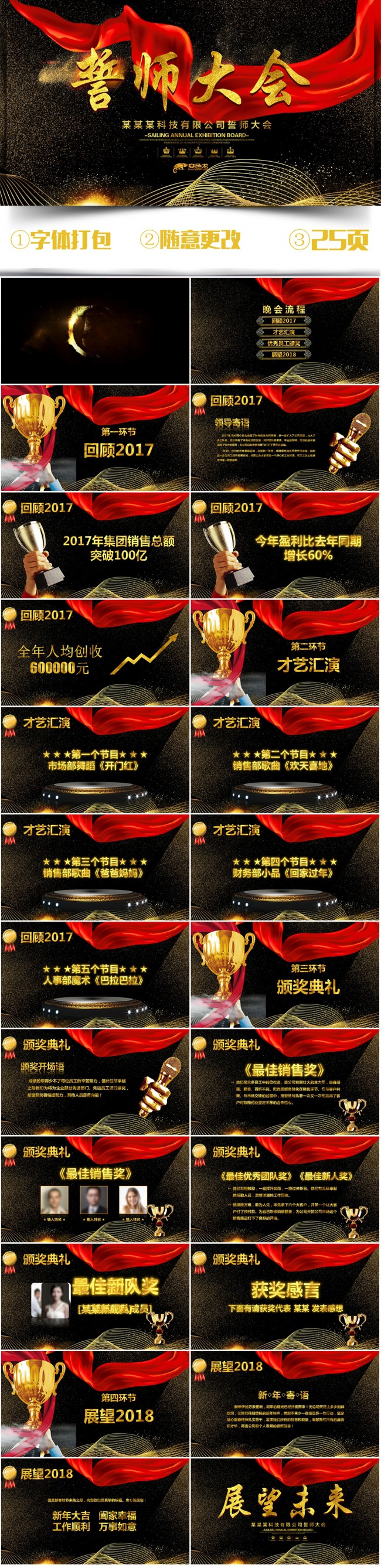 红黑大气新年誓师大会PPT模板