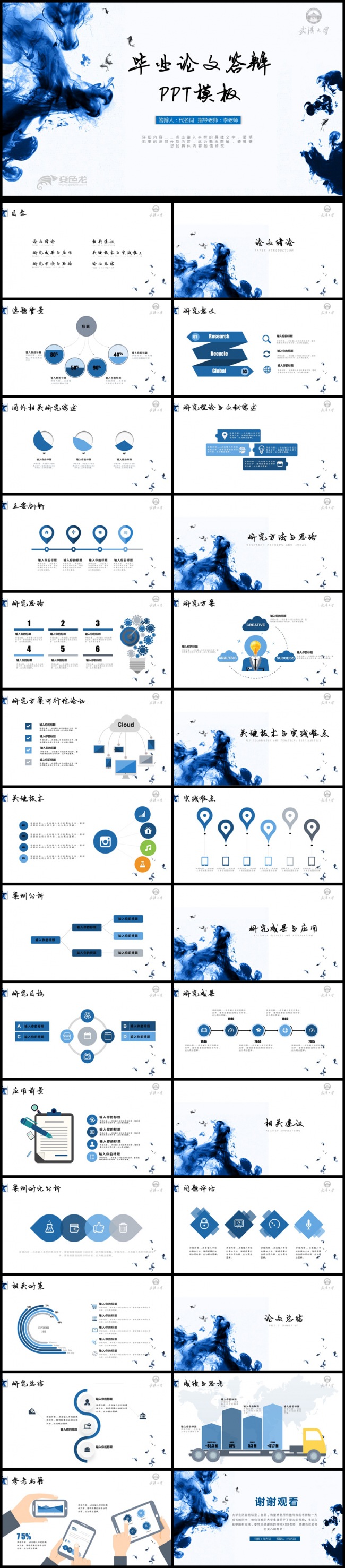 水墨毕业论文答辩通用PPT动态模板