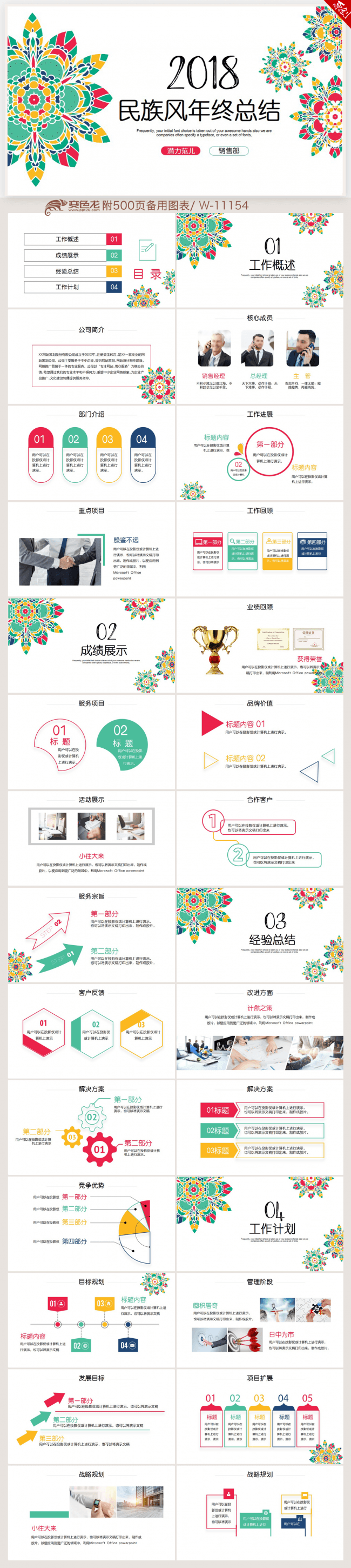 创意民族风格2018年终工作总结新年计划ppt动态模板