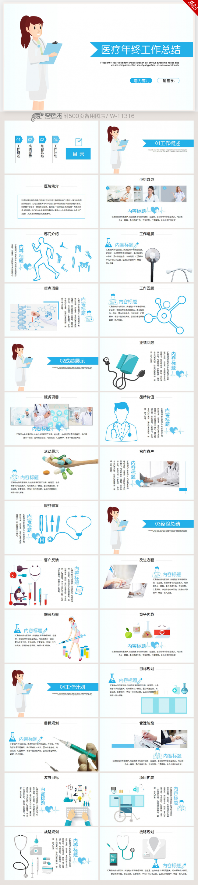 蓝色医疗医学年终工作总结动态PPT模板