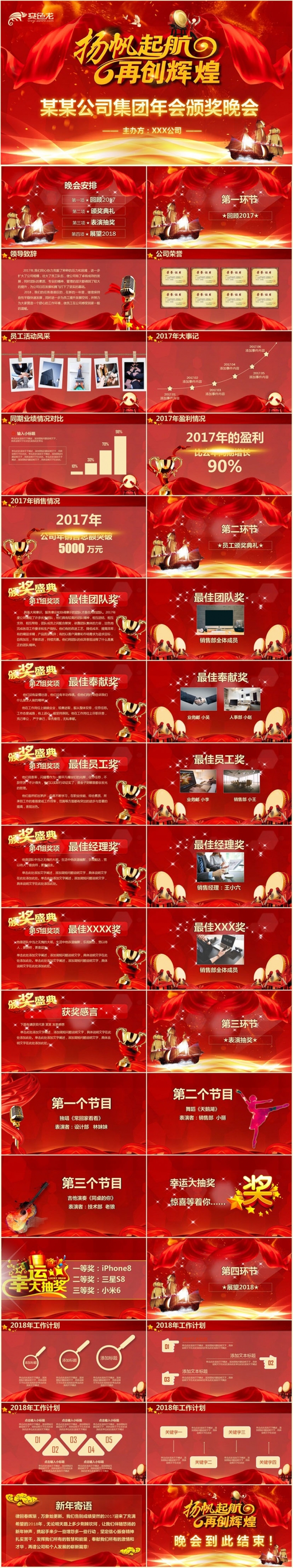 【扬帆起航】大气公司年会颁奖典礼年终总结表彰大会PPT