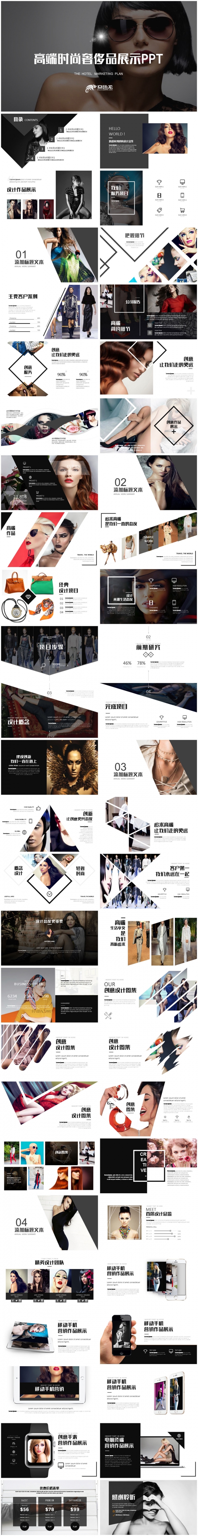 流行时尚品牌宣传图文排版设计作品展示动态PPT模板