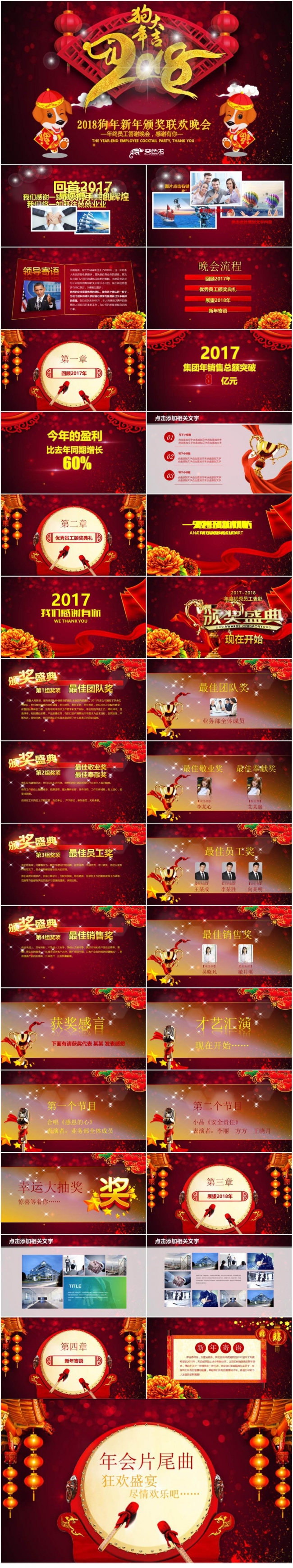 震撼2018年会颁奖典礼员工表彰大会工作计划狗年PPT