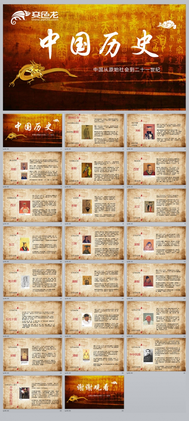 中国历史简介PPT模板