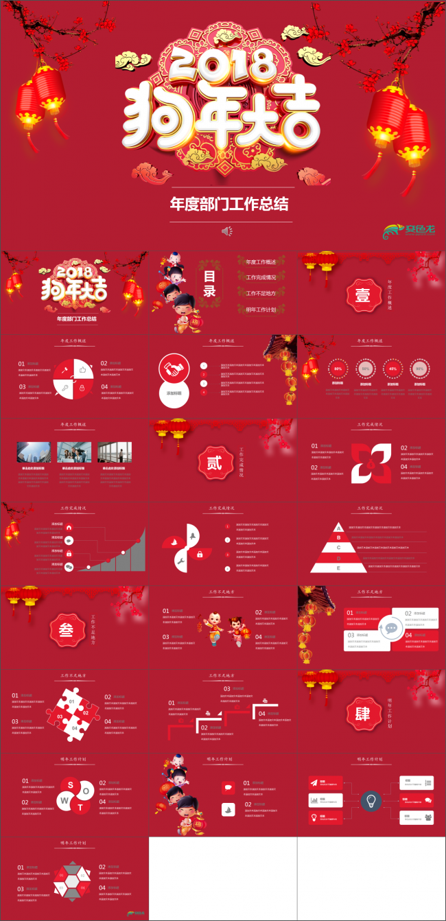 2018狗年大吉 年度部门总结 工作汇报PPT模版 工作回顾