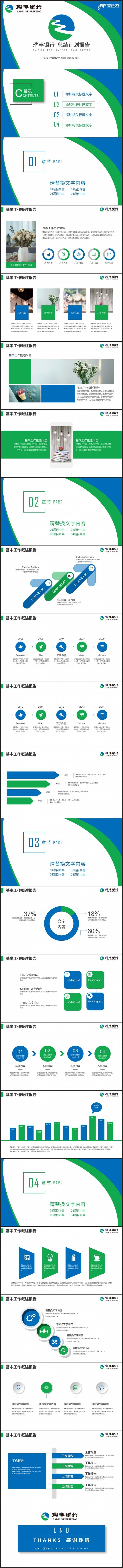 【银行】蓝绿色 瑞丰银行 会议报告 工作总结计划报告PPT