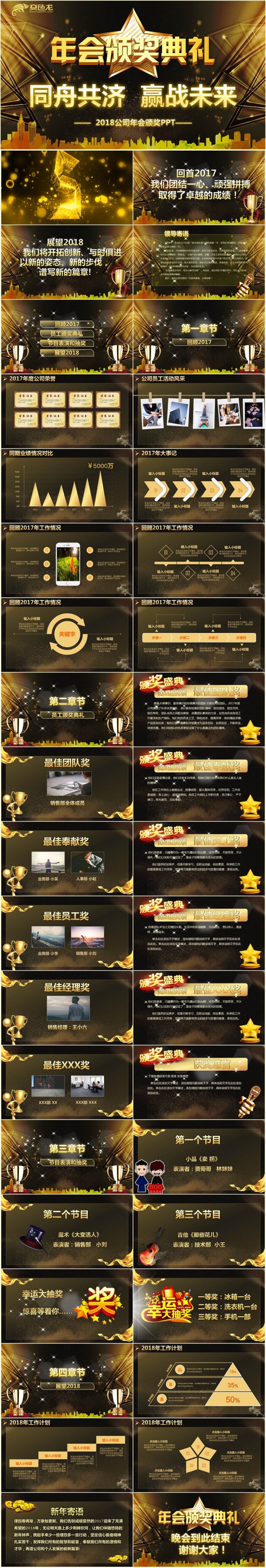 【赢站2018】金色高端公司年会颁奖典礼员工表彰大会PPT