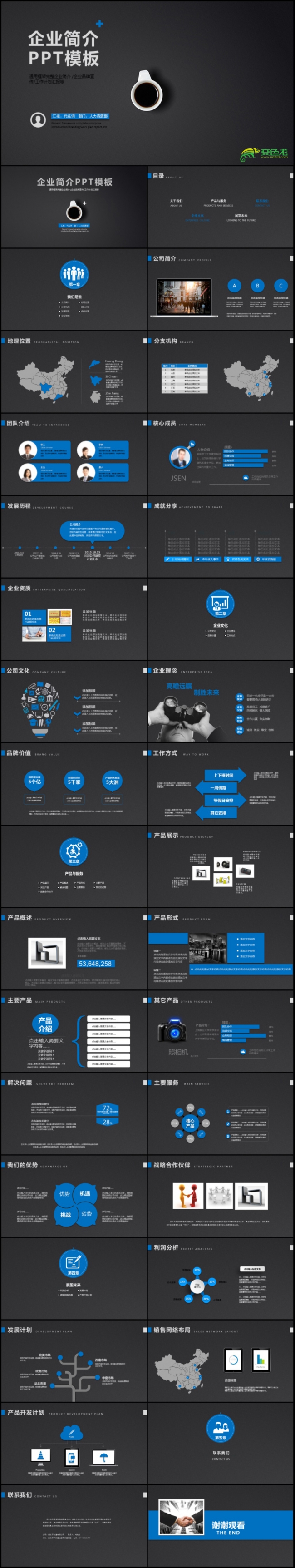 简约蓝色大气企业文化公司简介PPT模板