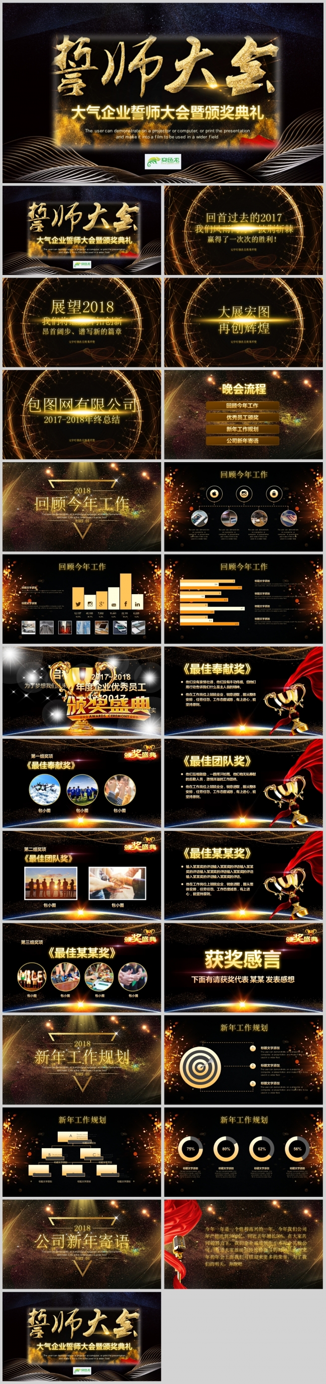 大气企业公司誓师大会年会颁奖PPT模板