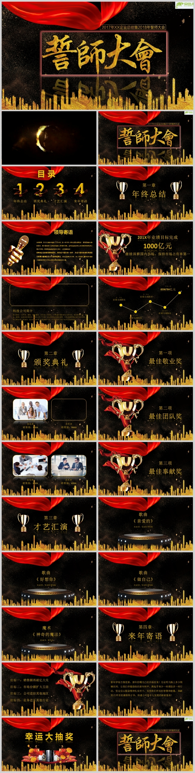 上进积极励志黑金誓师大会PPT模板