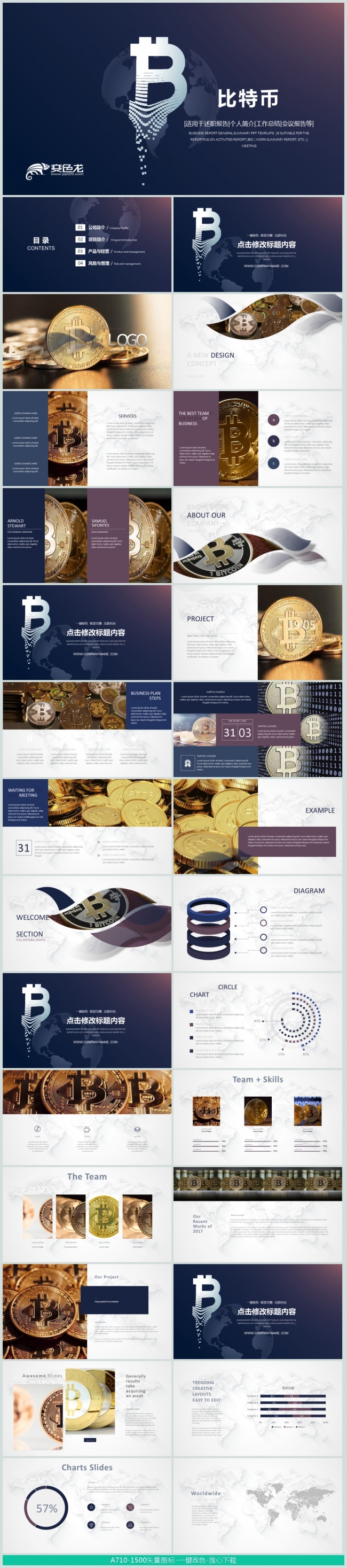 比特币世界金融PPT动态模板