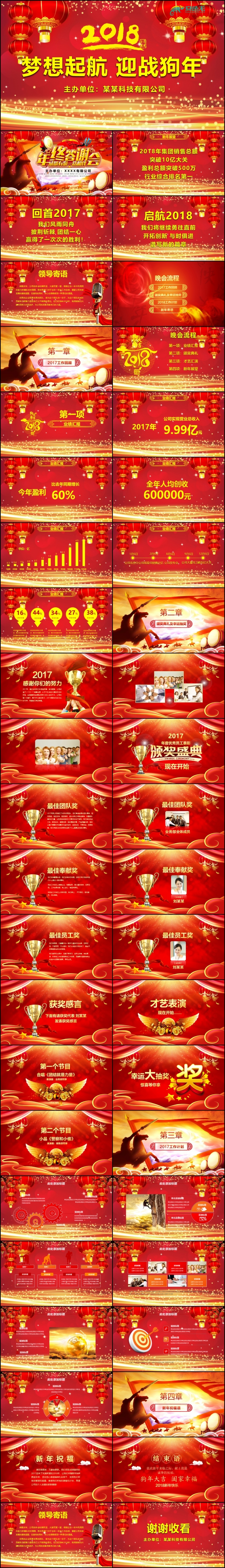 启航2018狗年誓师颁奖年会PPT模板素材 下载