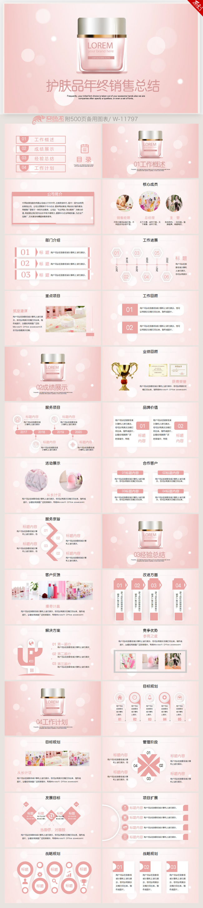 粉色唯美时尚品牌化妆品销售年终总结ppt动态模板