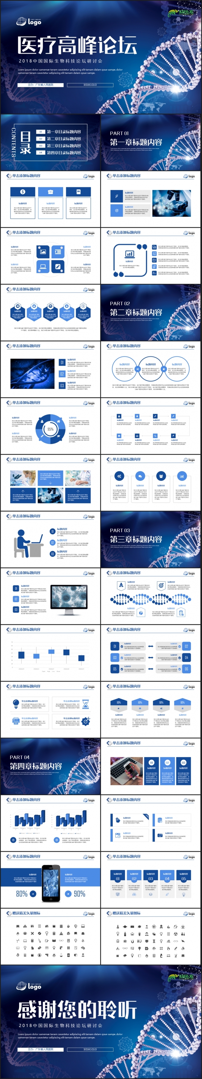 【医疗报告】基因DNA医学研究生物学术研究PPT模板