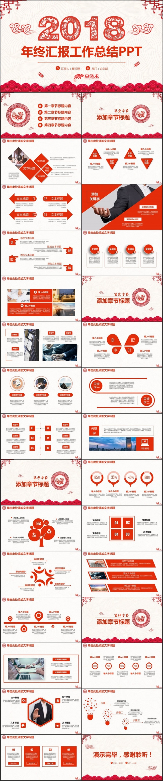 精致狗年工作汇报年终总结2018工作计划PPT