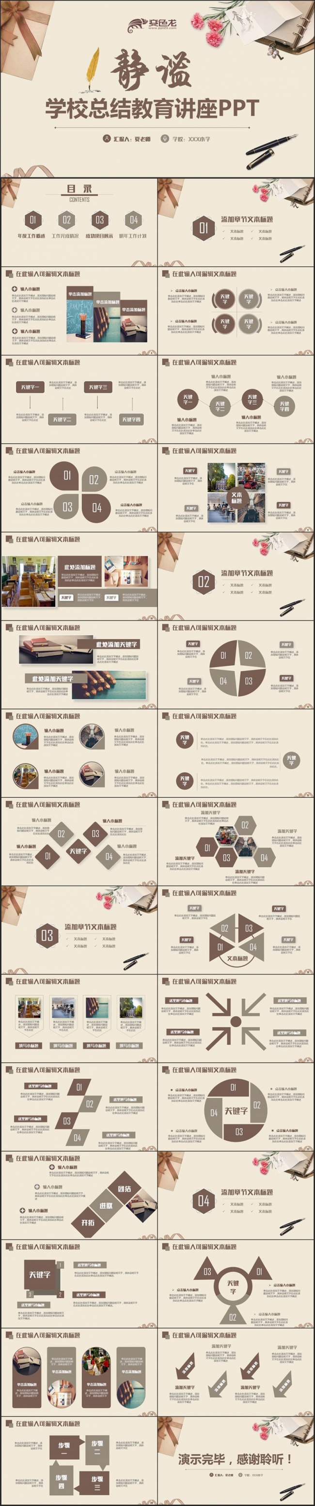 【静谧】典雅学校工作汇报教师工作总结教育教学讲座PPT