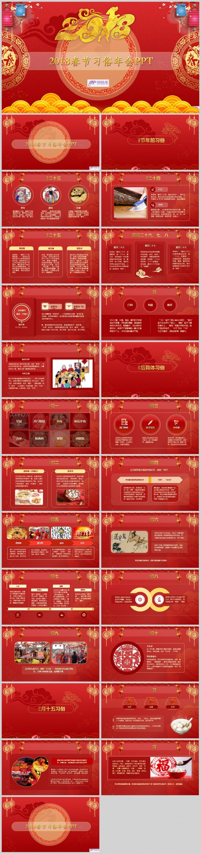 红色新年春节习俗介绍PPT模板