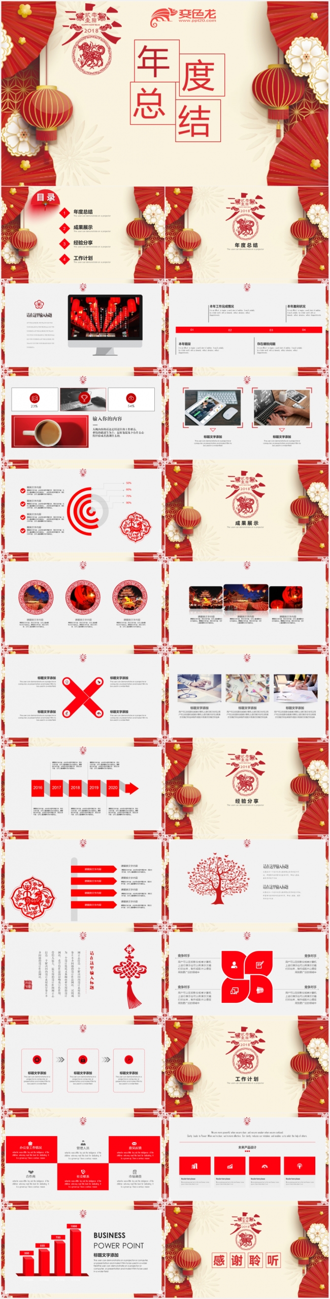 （中国年）2018狗年年度总结PPT模板