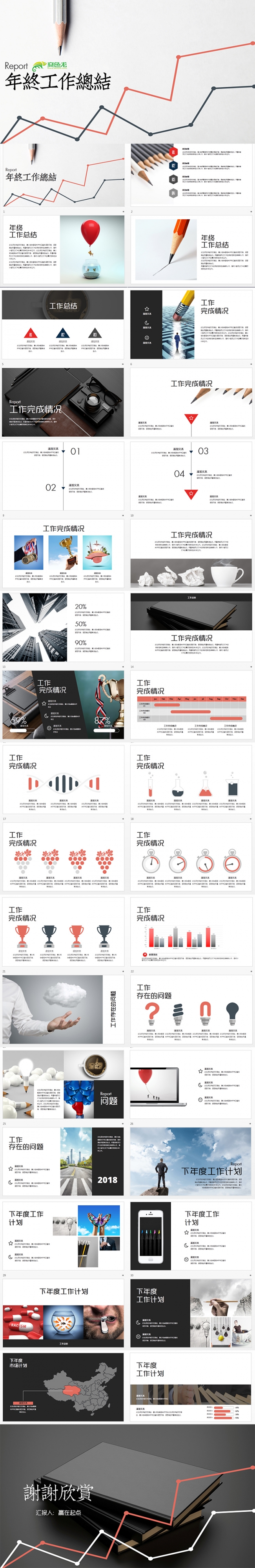 清新简约公司年度年终工作总结汇报PPT模版