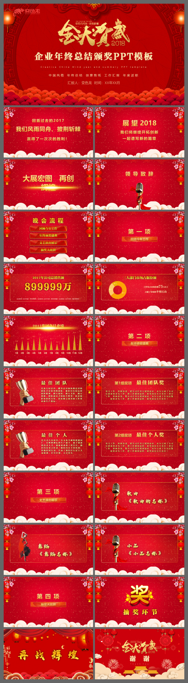 喜庆年终总结颁奖年会ppt模板