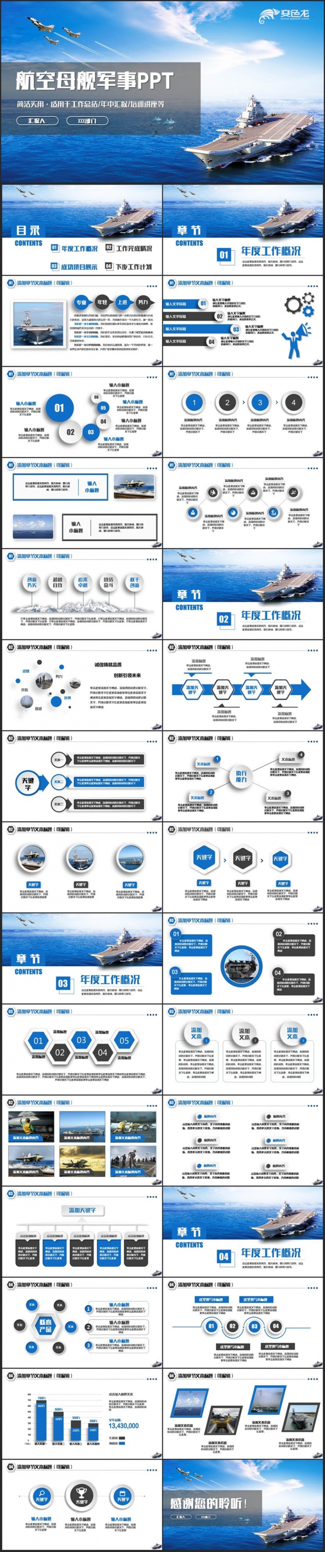 蓝色动感航母辽宁舰航空母舰海军军舰军事国防PPT