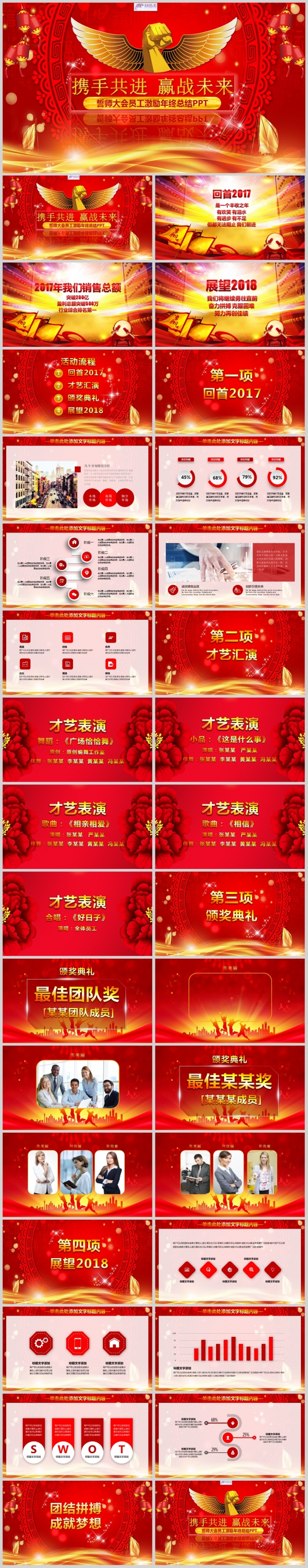 红色大气誓师大会员工激励年终总结PPT模板