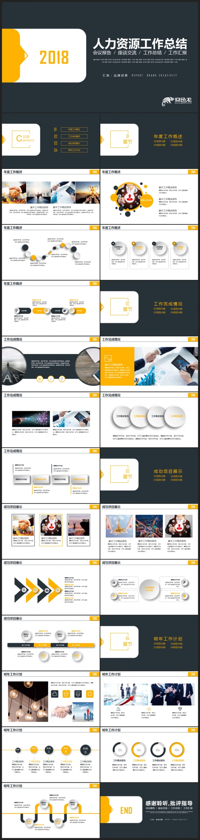蓝橙2018人力资源部人事行政工作总结员工培训ppt