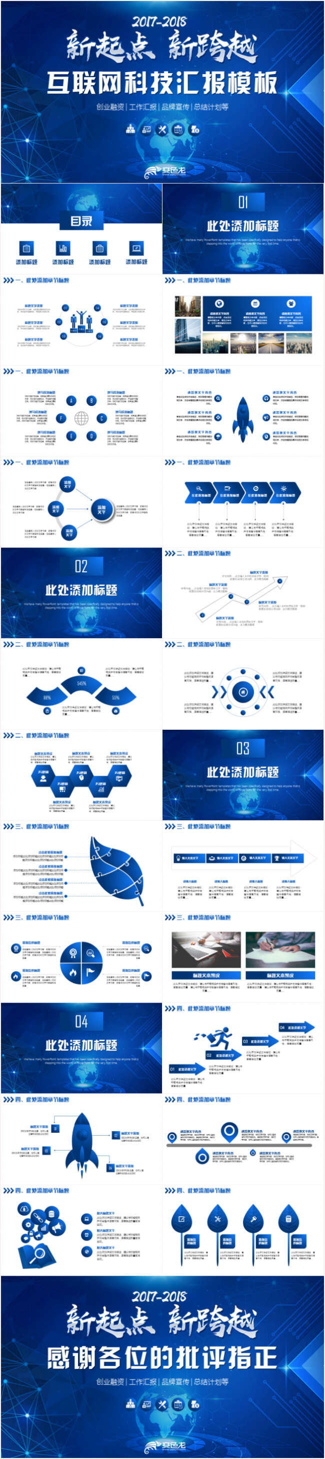 简约创意蓝色互联网科技云计算大数据信息工作汇报PPT模板