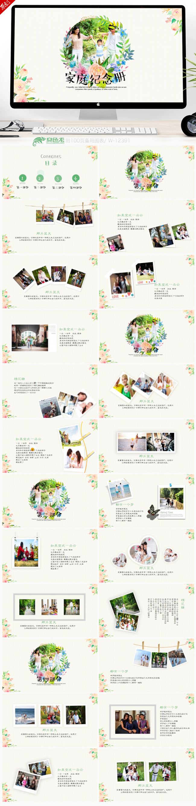 精美幸福快乐的一家人全家福电子相册纪念册动态ppt模板