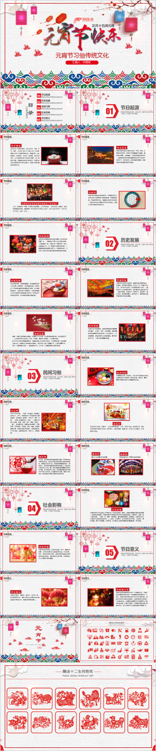 红色中国风元宵节节日习俗课件PPT模板