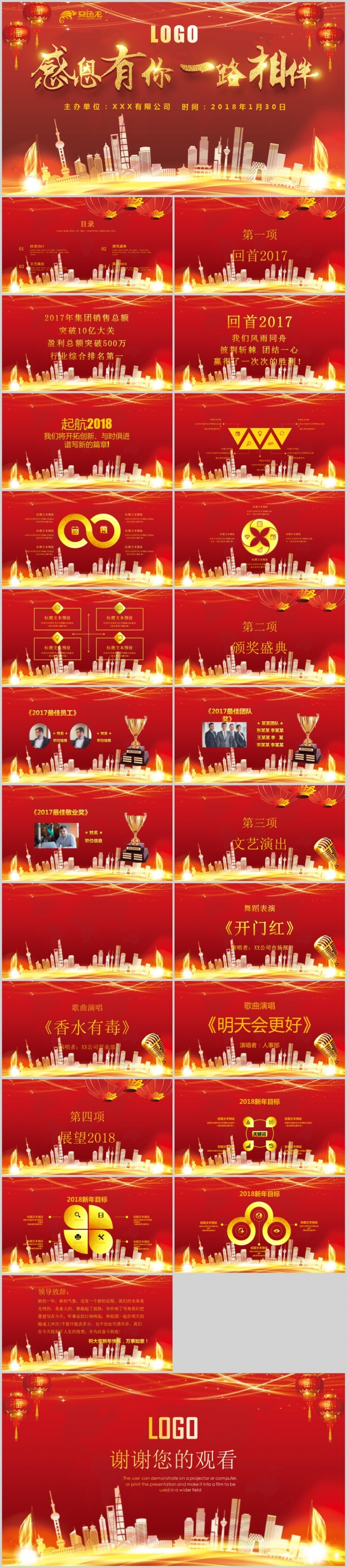  2018企业年会年终答谢会客户颁奖PPT