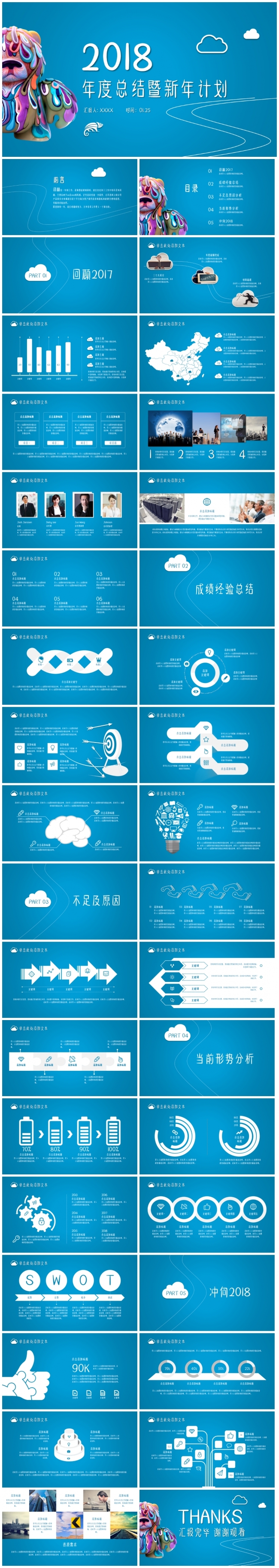 创意时尚狗年蓝色卡通风2018工作计划年度总结汇报PPT