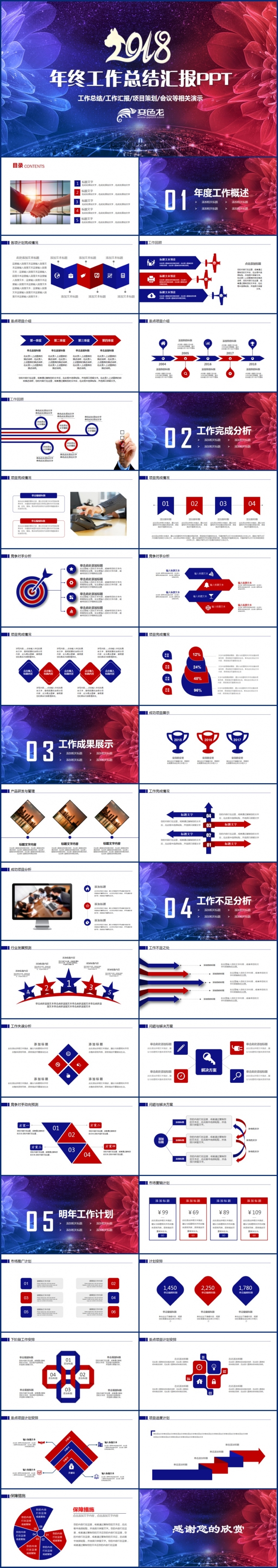 框架完整工作总结汇报商务通用2018工作计划PPT