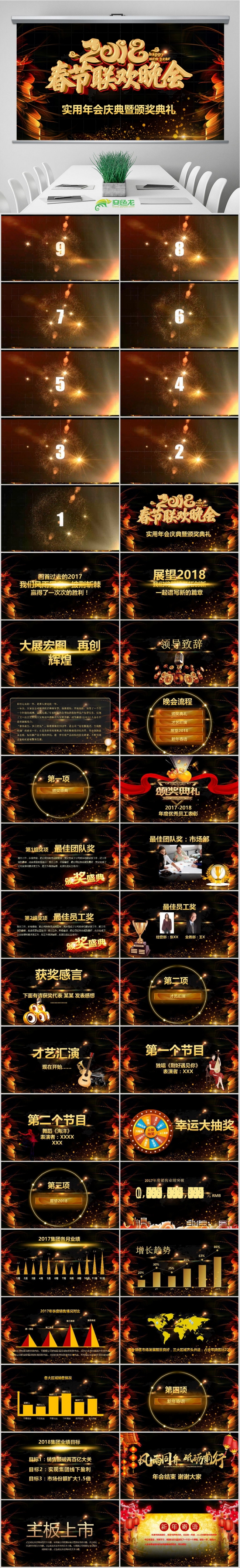 倒计时片头新年联欢会企业年会颁奖2018工作计划ppt模板