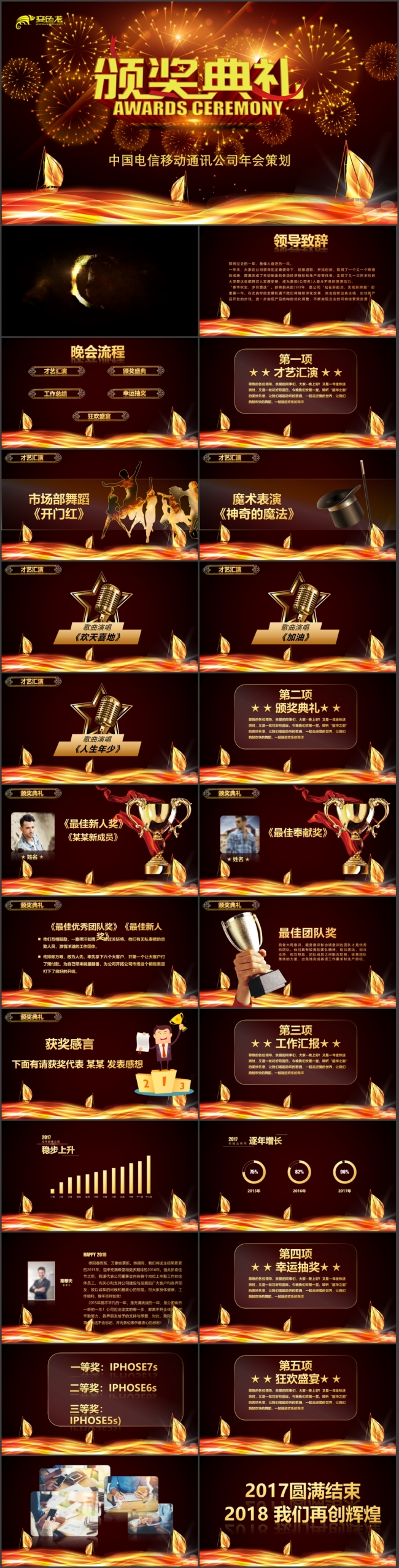 【2018颁奖典礼】高端年会颁奖典礼员工表彰大会PPT