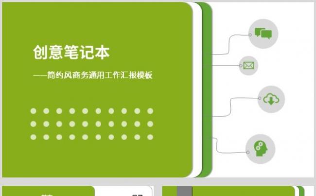 【小忙人】绿色创意工作汇报总结商务通用模板（一键换图、换色）缩略图