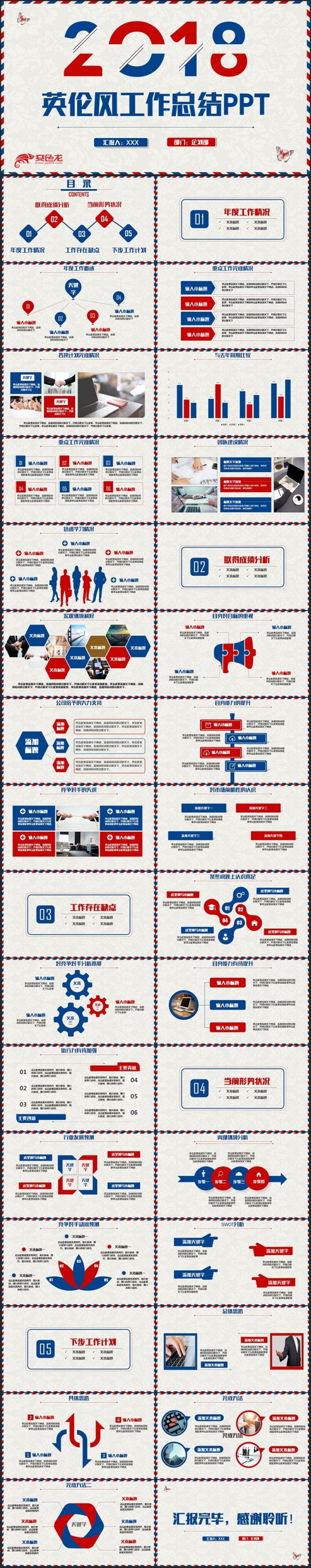 英伦风年终总结工作汇报述职报告2018工作计划PPT